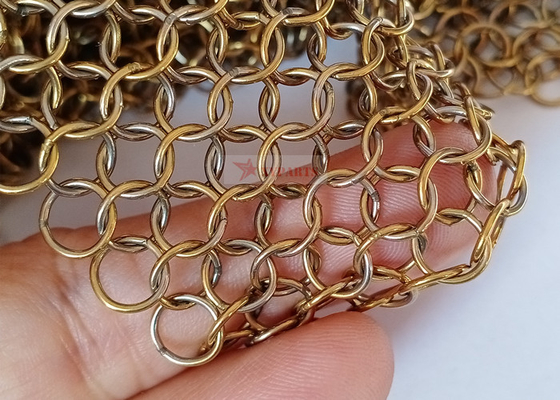 0.8x7mm Edelstahl-Metall Ring Mesh Curtains Gold Color Used für Raum-Teiler