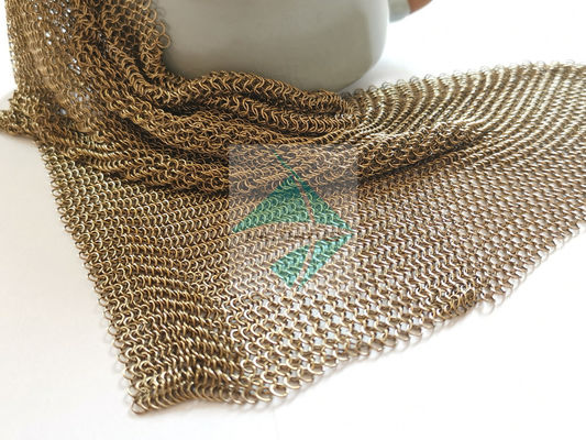 Rundes Stahlmetall Mesh Drapery Gold-Ring Mesh Chainmail Weave Type Stainlesss Ring-PVD